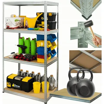 Dílenský regál Kovový regál do skladu, garáže pozink HELIOS 180x75x50 cm, 4 police, nosnost 275 kg