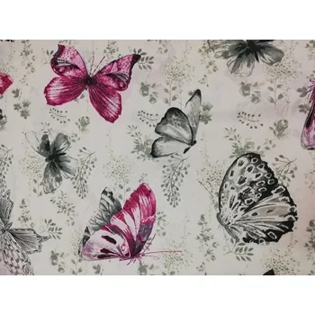 Bavlněná česká látka šíře 160cm - Růžový a šedý motýl (50cm)