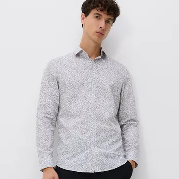 Reserved - Košile s drobným potiskem slim fit - hnědá - RJ183-88P - RJ183-88P-XS