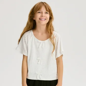 Dívčí tričko Reserved - Halenka s mašlemi - krémová - 565GW-01X - 565GW-01X-152