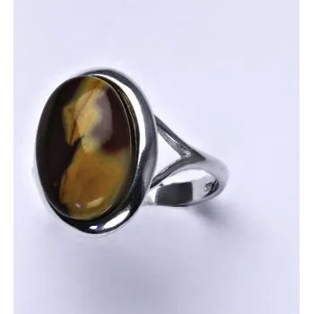 Prsten Zlatý prsten, bílé i žluté zlato, přírodní kámen jaspis tmavý - T 1454 m (jaspis 14x10 mm)