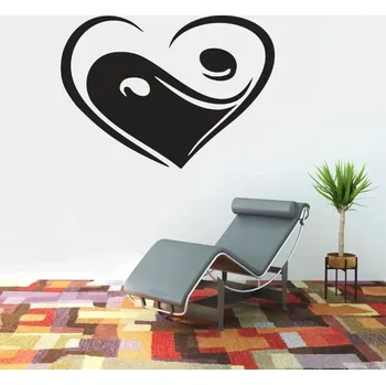Samolepící dekorace Srdce Jing Jang - vinylová samolepka na zeď 85x60cm