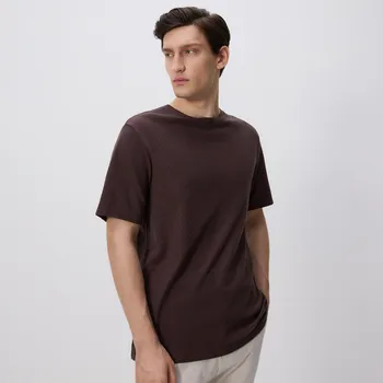 Pánské tričko Reserved - Strukturální tričko regular - tmavě hnědá - 266FP-89X - 266FP-89X-S