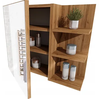 Šatní skříň Závěsná koupelnová skříňka Möbelkap dub wotan, zrcadlová dvířka, 6 polic