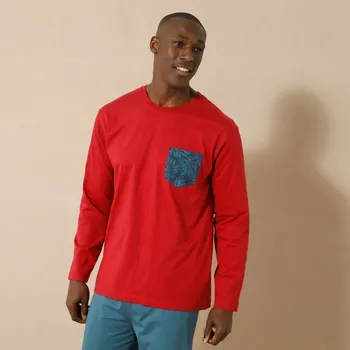 Pánské pyžamo Pyžamové tričko s kapsou a dlouhými rukávy bordó 137/146 (4XL)