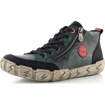 Dámské kozačky Rieker šněrovací kotník se zipem schwarz/darkolive/flamme L0306-54 - 40 | P695999