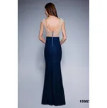 Plesové dlouhé šaty s krajkou večerní šaty s perličkami Barva: Tmavě Modrá, Velikost: L