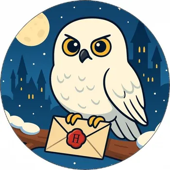 Přisada na vaření a pečení Jedlý papír Sova Hedvika v zimě Harry Potter kreslená 19,5cm - Pictu Hap