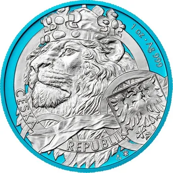 Stříbrná 1oz investiční mince Český lev 2025 space blue stand
