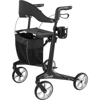 Chodítko pro seniory Ultralehké uhlíkové 4-kolové chodítko s taškou a sedadlem FUTURO - černé