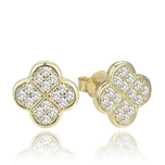 4045 MINET Pozlacené stříbrné náušnice čtyřlístky s bílými zirkony