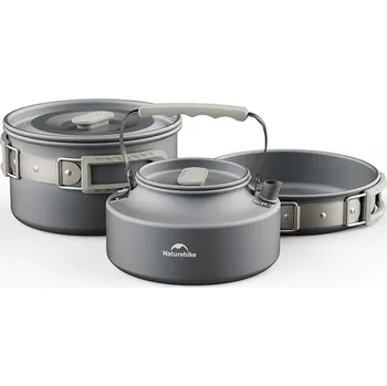 Kempingové nádobí Naturehike hliníková sada nádobí pro 2-4 osoby var. 2. - 730g (konvice + hrnec + pánev)