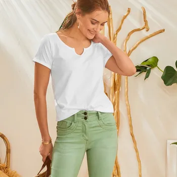 Dámské tričko Jednobarevné tričko s tuniským výstřihem bílá 46/48