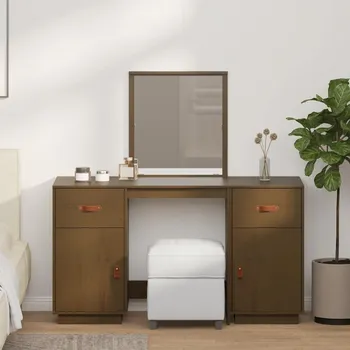 Toaletní stolek vidaXL Set toaletního stolku se zrcadlem medově hnědý masivní borovice