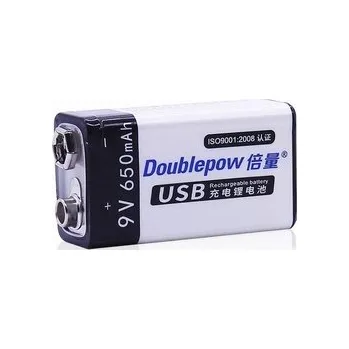 Článková baterie Baterie nabíjecí Li-Ion 9V 650mAh 6F22, Doublepow, napájení USB