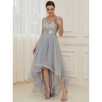 Dámské šaty Třpytivé plesové šaty s asymetrickým lemem a výstřihem Barva: Stříbrná, Velikost: 5XL