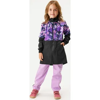 Dívčí kabát unuo Dívčí softshellový kabát s fleecem Street, Černá, Kytky Velikost: 158/164