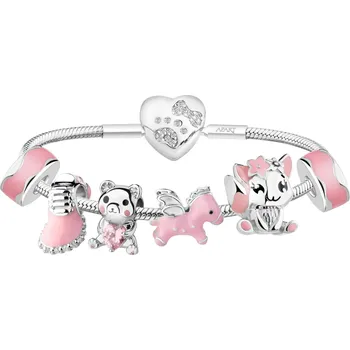 Náramek Stříbrný dětský náramek Beads - sada - botka, medvídek, jednorožec, kočka - AP93-0453