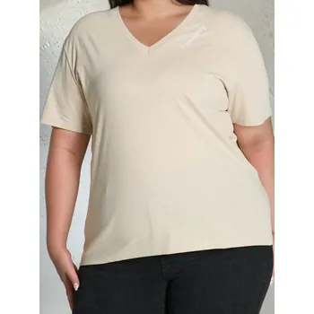 Dámské tričko Sinsay - Tričko s výstřihem do V Plus Size - béžová - 888GS-08X - 888GS-08X-2XL