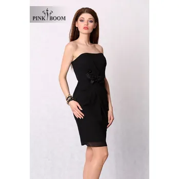 Dámské šaty Koktejlové černé mini šaty bez rukávů s růží Barva: Černá, Velikost: M