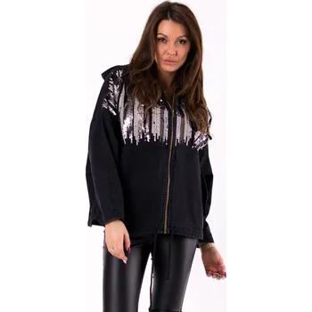 Dámská softshellová bunda Dámská mikina s flitry bunda na zip s kapucí Barva: Černá, Velikost: M