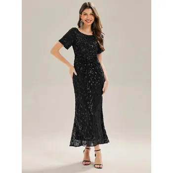 Dámské šaty Večerní šaty s přiléhavým vzorem a flitry Barva: Černá, Velikost: 8XL