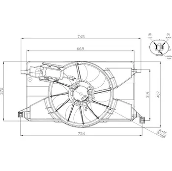 Klimatizace automobilu SRLine 32C123W2S Ventilátor, chlazení motoru