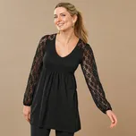 Tunika s dlouhými krajkovými rukávy černá 38/40