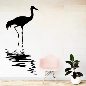 Samolepící dekorace Čáp ve vodě na lovu - vinylová samolepka na zeď 80x41cm