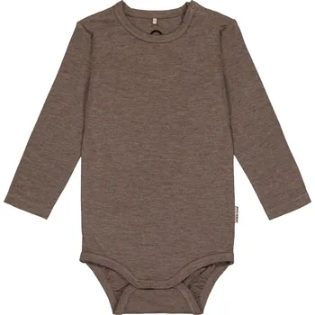 Dětské body dlouhý rukáv z merino vlny a bambusu hnědé Melange Denver Mikk-Line Velikost: 68