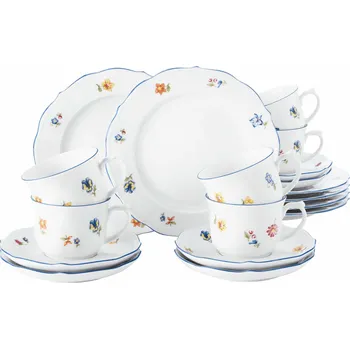 Talíř SELTMANN SONATE NOSTALGIA 18 dílů pro 6 osob - kávová souprava z porcelánu s květinovým motivem, bílá