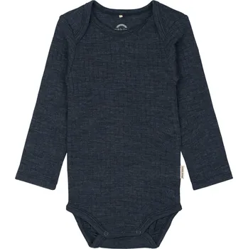 Kojenecký body Dětské body dlouhý rukáv z merino vlny modré Melange Blue Nights Mikk-Line Velikost: 74