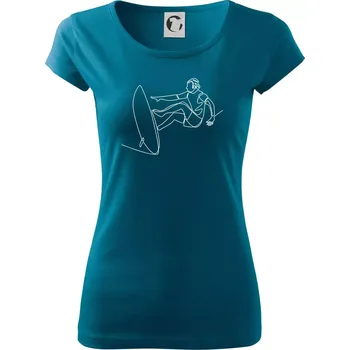 Surfař na vlně jedním tahem - Dámské triko Pure - XS ( Petrolejová )