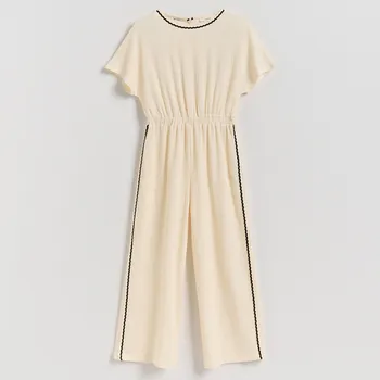 Dívčí šaty Reserved - Overal se strukturou a lampasem - krémová - 286FW-01X - 286FW-01X-158