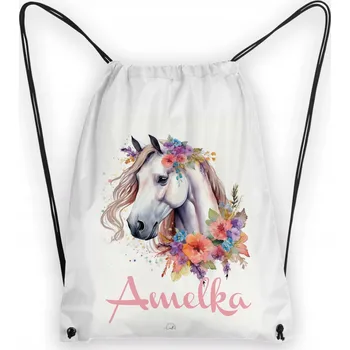 Školní Vak na Boty, Batoh na Tělocvik do Školky Kůň Koně + JMÉNO #1