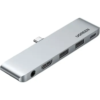UGREEN CM424 5v1 hub - HDMI / 3,5 mm jack / USB-C / 2x USB-A na USB-C - šedý