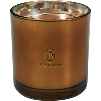Svíčka H&L Luxusní vonná maxi svíčka Kůže a dřevo s dřevěným knotem, měděná (15x15 cm)