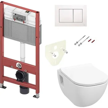 WC sada Tece Set modulu do sádrokartonu, WC EBS Diana New Rimless, sedátka a tlačítka, bílá