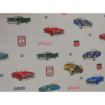 Bavlněná česká látka šíře 160cm - Auta veteráni na šedé (50cm)