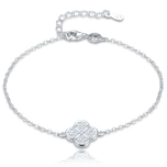 4052 MINET Stříbrný náramek čtyřlístek s bílými zirkony