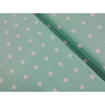 Bavlněná látka šíře 160cm - bílá hvězdička 2cm na mentolové (50cm)