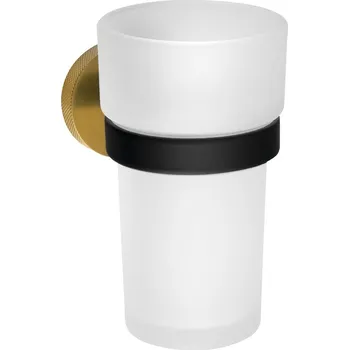 Držák na kartáček Sapho Larissa Sklenka, mléčné sklo, černá/zlato mat, WS004BG