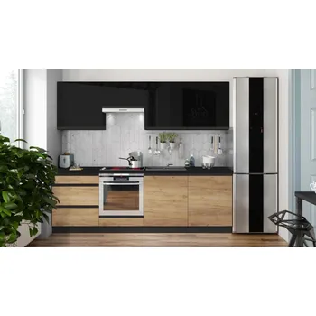 Kuchyňská linka Kuchyňská linka MARINA 240 cm dub craft/lesklá černá