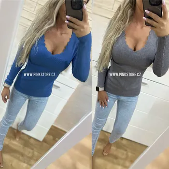 Dámský svetr Svetřík s výstřihem VLADIS Barva: Šedá