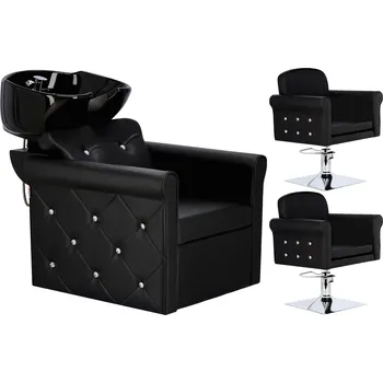 Kadeřnické křeslo Milo Sada Kadeřnický mycí box a 2x Kadeřnická hydraulická otočná křesla s do kadeřnického salonu mycí box pohyblivá keramická mísa armatura baterie sprchová hlavice 1-ZF-033001-BP