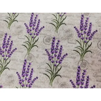 Dekorační látka LONETA šíře 150cm - levandule a nápisy (50cm)