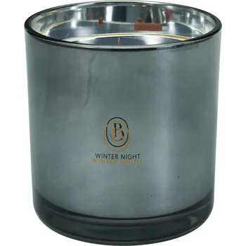 Svíčka H&L Luxusní vonná maxi svíčka Zimní noc s dřevěným knotem, tmavě šedá (15x15 cm)