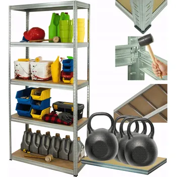 Dílenský regál Skladový regál pozink kovový regál do garáže HELIOS 196x075x30 5 polic, nosnost 400 kg na polici