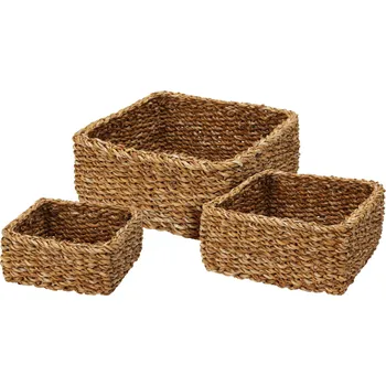 Úložný box H&L Sada úložných košíků z mořské trávy čtvercová (3 ks, přírodní)
