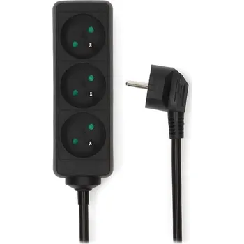 Napájecí kabel Nedis ESOC315E1BK Kabel, napájecí, prodlužovací, úhlový, 3× zásuvka, 1,5m, černý ESOC315E1BK